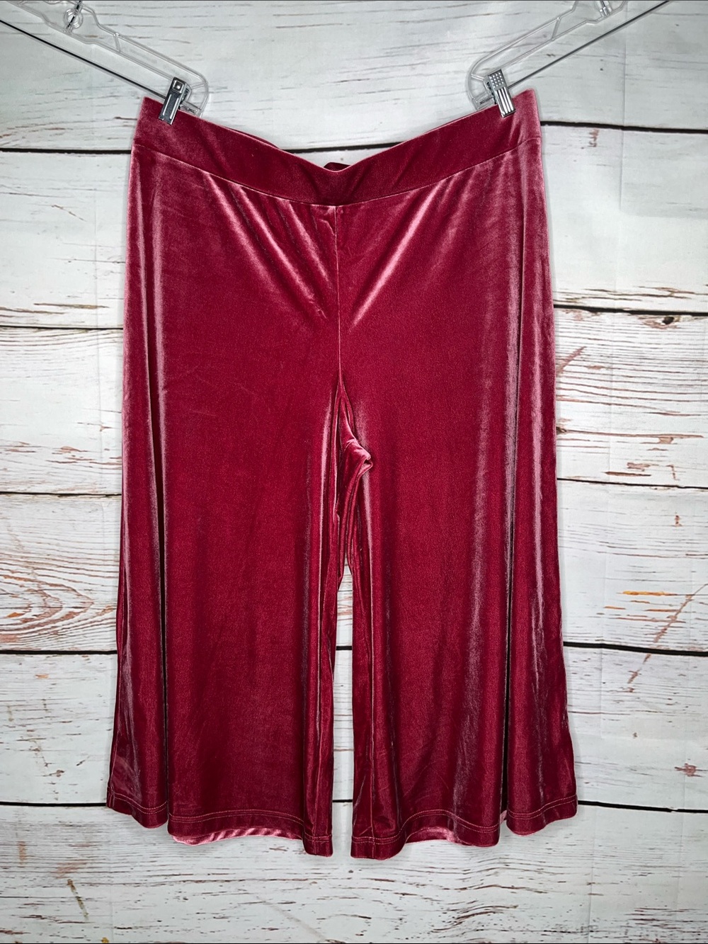 Isaac Mizrahi Live! Size XLT Raspberry Pink Velvet Pull On Wide Leg Crop Pants